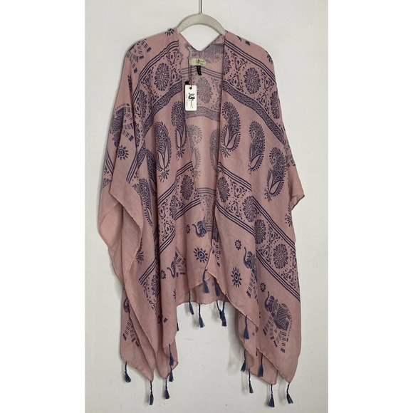 JC Sunny Kimono Wrap Beautiful Indian Pink Elephant Print Cotton One Size New - Picture 2 of 5